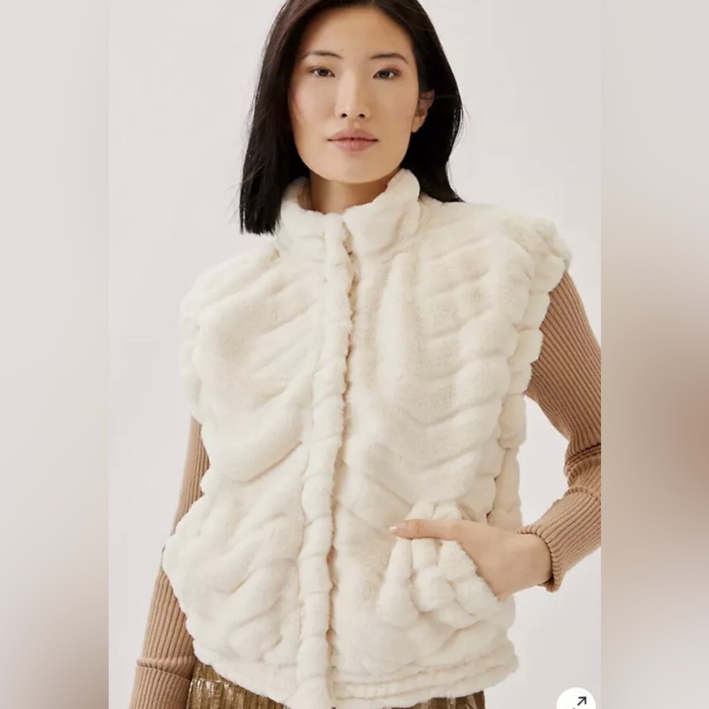 Anthropologie Faux Fur Vest Maeve Cream Ivory White Size XS cozy